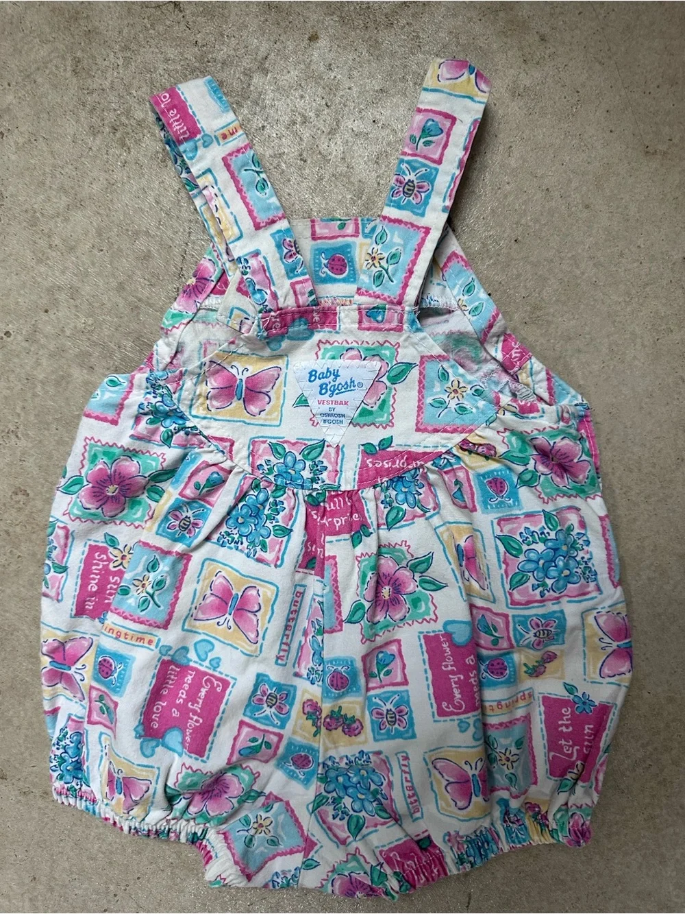 Vintage Baby B’gosh Vestbak Bubble Romper USA 6-9M Floral Butterfly Cotton Rare